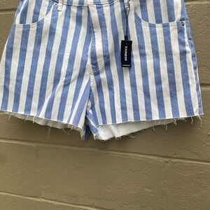 Express High Waisted Blue and White Striped Women's Shorts